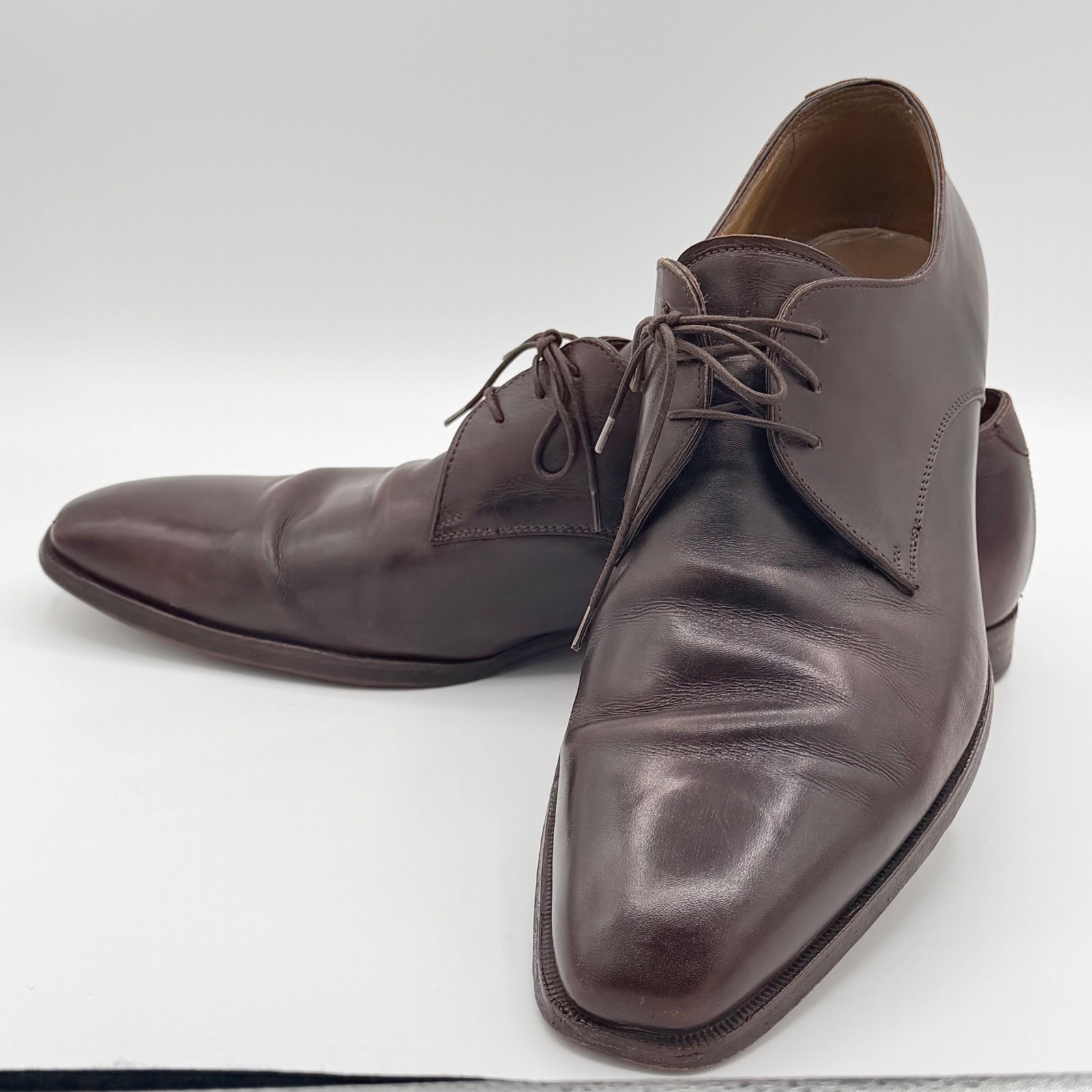Santoni Wholecut Oxford Almond Toe Brown Mens 12m Dress Shoe Leather Sole Luxury